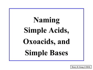 Naming
Simple Acids,
Oxoacids, and
Simple Bases
Henry R. Kang (1/2010)
 