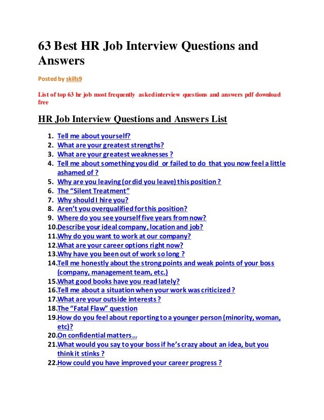 63 best hr job interview questions and answers