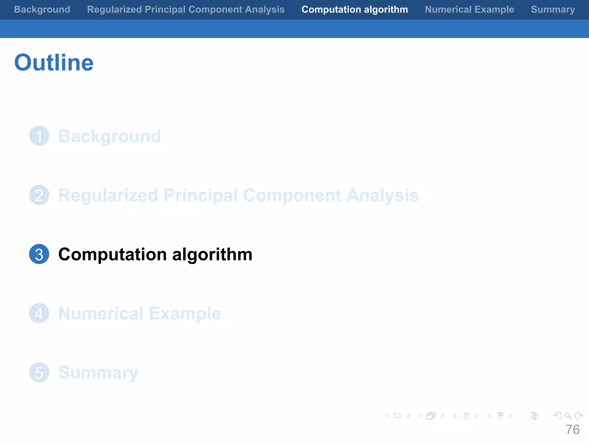 .
.
.
.
.
.
.
.
.
.
.
.
.
.
.
.
.
.
.
.
.
.
.
.
.
.
.
.
.
.
.
.
.
.
.
.
.
.
.
.
Background Regularized Principal Component Analysis Computation algorithm Numerical Example Summary
Outline
1 Background
2 Regularized Principal Component Analysis
3 Computation algorithm
4 Numerical Example
5 Summary
76
 