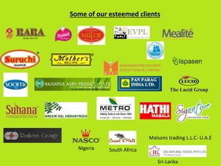 Some of our esteemed clients
Malsons trading L.L.C- U.A.E
Nigeria South Africa
Sri-Lanka
 