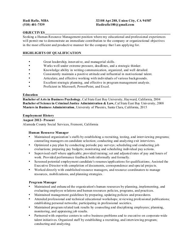 Resume Human Resource Manager