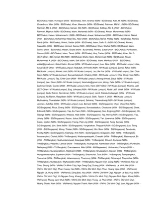 BD/Dhaka); Kabir, Humayun (NSN - BD/Dhaka); Alim, Ikramul (NSN - BD/Dhaka); Adel, M (NSN - BD/Dhaka);
Chowdhury, Main (NSN - BD/Dhaka); Khan, Masudur (NSN - BD/Dhaka); Rahman, Md M1. (NSN - BD/Dhaka);
Rahman, Md S. (NSN - BD/Dhaka); Sarwar, Md (NSN - BD/Dhaka); Siddiqui, Md Z. (NSN - BD/Dhaka);
Rahman, Mijanur (NSN - BD/Dhaka); Islam, Mohamed (NSN - BD/Dhaka); Ahsan, Mohammad (NSN -
BD/Dhaka); Hasan, Mohammed J. (NSN - BD/Dhaka); Anwar, Muhammad (NSN - BD/Dhaka); Karim, Niazul
(NSN - BD/Dhaka); Mohammad Helal Abu, Noor (NSN - BD/Dhaka); Nandi, Protap (NSN - BD/Dhaka); Ahmed,
Razib (NSN - BD/Dhaka); Wahid, Sabbir (NSN - BD/Dhaka); Islam, Saiful S. (NSN - BD/Dhaka); Ahmed,
Salauddin (NSN - BD/Dhaka); Ahmed, Samia (NSN - BD/Dhaka); Khan, Shafiul (NSN - BD/Dhaka); Islam,
Sofikul (NSN - BD/Dhaka); Hasan, Soyed (NSN - BD/Dhaka); Ahmed, Sultan (NSN - BD/Dhaka); Purification,
Sumon (NSN - BD/Dhaka); Islam, Tanvir (NSN - BD/Dhaka); Huq, Tarikul (NSN - BD/Dhaka); Khan, Md G.
(EXT-Other - BD); Ismail, Md (NSN - BD/Dhaka); Shahe Alam, Mohammad (NSN - BD/Dhaka); Ahsan,
Muhammad A. (NSN - BD/Dhaka); Islam, Saif (NSN - BD/Dhaka); Islam, Mahfuzul (NSN - BD/Dhaka);
addali@gmail.com; Abdul Halim, Ahmad (NSN - MY/Kuala Lumpur); Lee, Alice (NSN - MY/Kuala Lumpur); Alwi,
Anuar (EXT-Other - MY/Kuala Lumpur); Abdullah, Arif-Archi (NSN - MY/Kuala Lumpur); Zainal, Azhar (NSN -
MY/Kuala Lumpur); Ahmad, Azri (NSN - MY/Kuala Lumpur); Lau, Bei Yer (NSN - MY/Kuala Lumpur); Ser, Chai-
Soon (NSN - MY/Kuala Lumpur); Bunyachatpisuth, Chakrig (NSN - MY/Kuala Lumpur); Chia, Chee-How (NSN -
MY/Kuala Lumpur); Tay, Chee-Loon (NSN - MY/Kuala Lumpur); Awang Ahmad, Daud (NSN - MY/Kuala
Lumpur); Lee, Elson (NSN - MY/Kuala Lumpur); faizal.alis@gmail.com; Wong, Felix (NSN - MY/Kuala Lumpur);
Lachman Singh, Gurdev (NSN - MY/Kuala Lumpur); Idris, Haris (EXT-Other - MY/Kuala Lumpur); Khamis, Jalil
(EXT-Other - MY/Kuala Lumpur); Eng, Johnyee (NSN - MY/Kuala Lumpur); Abdul Latif, Malek (NSN - MY/Kuala
Lumpur); Abdul Rahim, Nornikman (NSN - MY/Kuala Lumpur); Jamil, Rabiatul Adawiyah (NSN - MY/Kuala
Lumpur); Ab Rahim, Rasyideen (NSN - MY/Kuala Lumpur); Sidik, Taswin 1. (NSN - MY/Kuala Lumpur);
Muthusamy, Thanabalan (NSN - MY/Kuala Lumpur); Selvaraj, Thevendraraj (NSN - MY/Kuala Lumpur);
Jasman, Zulkiflee (NSN - MY/Kuala Lumpur); Lee, Bernard (NSN - SG/Singapore); Chan, Chee Wai (NSN -
SG/Singapore); Phua, Cheng (NSN - SG/Singapore); Sorrasadsakun, Choakchai (NSN - SG/Singapore); Chew,
Edmund (NSN - SG/Singapore); Yap, Ee Tiam (NSN - SG/Singapore); Soo, Enghing (NSN - SG/Singapore); Oh,
George (NSN - SG/Singapore); Wibawa, Hadi (NSN - SG/Singapore); Tay, Henry (NSN - SG/Singapore); Yap,
Jimmy (NSN - SG/Singapore); Razon, Julius (NSN - SG/Singapore); Tan, Lawrence (NSN - SG/Singapore);
Casio, Marlon (NSN - SG/Singapore); Foong, Pek Ling (NSN - SG/Singapore); Pang, Saywee (NSN -
SG/Singapore); Lim, Siew (NSN - SG/Singapore); Yongkiatkan, Thepparit (NSN - SG/Singapore); Loo, Tiong
(NSN - SG/Singapore); Wong, Tristan (NSN - SG/Singapore); Wu, Boon (NSN - SG/Singapore); Tanubrata,
Fendy (NSN - SG/Singapore); Kashyap, Anil (NSN - SG/Singapore); Soegaard, Allan (NSN - TH/Bangkok);
Assavarujikul, Chaivit (NSN - TH/Bangkok); Wattanapokayakit, Chavakit (NSN - TH/Bangkok); Ratanapruk, Ek
(NSN - TH/Bangkok); Sukhumtammarat, Kriangsak (NSN - TH/Bangkok); Ithivech, Kumpee (NSN -
TH/Bangkok); Pesarillo, Lemuel (NSN - TH/Bangkok); Ruangsurat, Nanthawan (NSN - TH/Bangkok); Punthutim,
Nattapong (NSN - TH/Bangkok); Oranniwesna, Nikul (NSN - AU/Bayswater); Likitvarakul, Parinya (NSN -
TH/Bangkok); Surakeeratikorn, Ratchakrit (NSN - TH/Bangkok); Chulapakorn, Sarasin (NSN - TH/Bangkok);
Wongsawatsuriyha, Supakorn (NSN - TH/Bangkok); Srisomchai, Taut (NSN - TH/Bangkok); Tantipanyakul,
Teerachai (NSN - TH/Bangkok); Atiwoorapong, Thamrong (NSN - TH/Bangkok); Sriparagul, Theppichai (NSN -
TH/Bangkok); Nuntasukon, Wiphawadee (NSN - TH/Bangkok); Nguyen Van, Cong (NSN - VN/Hanoi); Kieu Le
Trieu, Duong (NSN - VN/Ho Chi Minh City); Ngo Dang Quy, Duong (NSN - VN/Hanoi); Le Minh, Hai (NSN -
VN/Ho Chi Minh City); Phan Hoang, Hai (NSN - VN/Ho Chi Minh City); Thuc, Hoang Ngoc (NSN - VN/Hanoi);
Nguyen Le, Hung (NSN - VN/Hanoi); Dang Bao, Huy (NSN - VN/Ho Chi Minh City); Nguyen Le Bao, Huy (NSN -
VN/Ho Chi Minh City); Vo Nguyen Cong, Khang (NSN - VN/Ho Chi Minh City); Nguyen Dinh Ngoc, Khoa (NSN -
VN/Hanoi); Thang, Lam Nhut (NSN - VN/Ho Chi Minh City); Trung, Le Phan (NSN - VN/Ho Chi Minh City);
Hoang Thanh, Nam (NSN - VN/Hanoi); Nguyen Thanh, Nam (NSN - VN/Ho Chi Minh City); Lam, Nguyen (NSN -
 