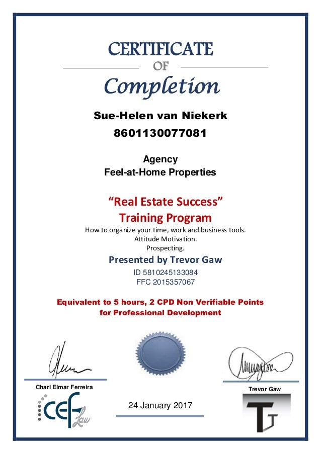 Certificate_real Estate Success Training Program