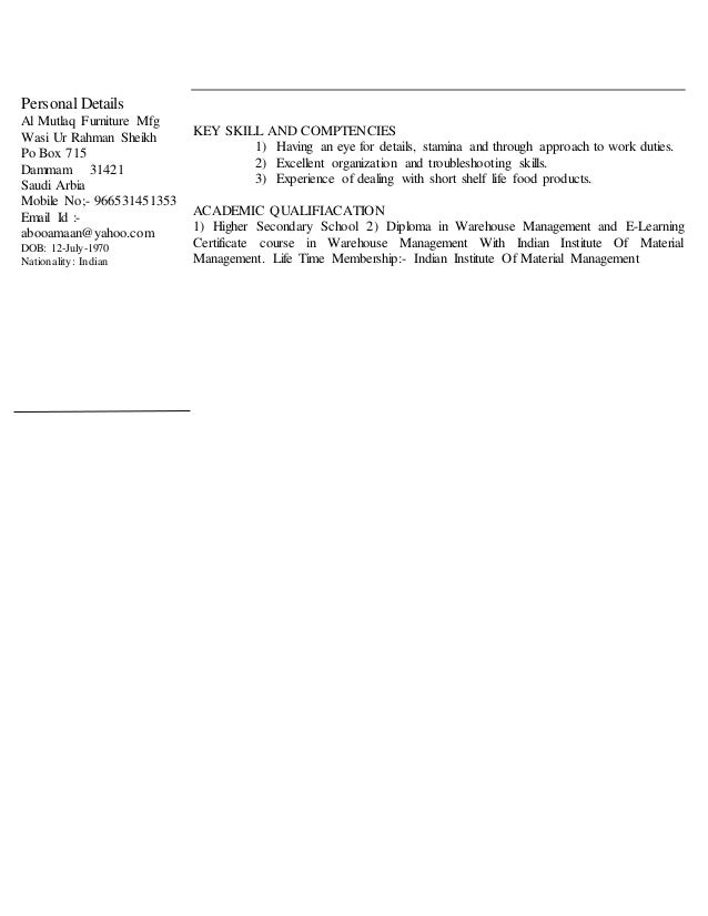 resume for warehouse supervisor