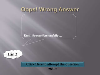 Click Here to attempt the question
again
Hint!
 
