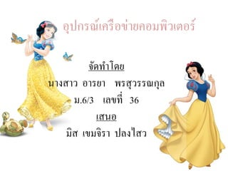 อุปกรณ์เครือข่ายคอมพิวเตอร์
จัดทาโดย
นางสาว อารยา พรสุวรรณกุล
ม.6/3 เลขที่ 36
เสนอ
มิส เขมจิรา ปลงไสว
 