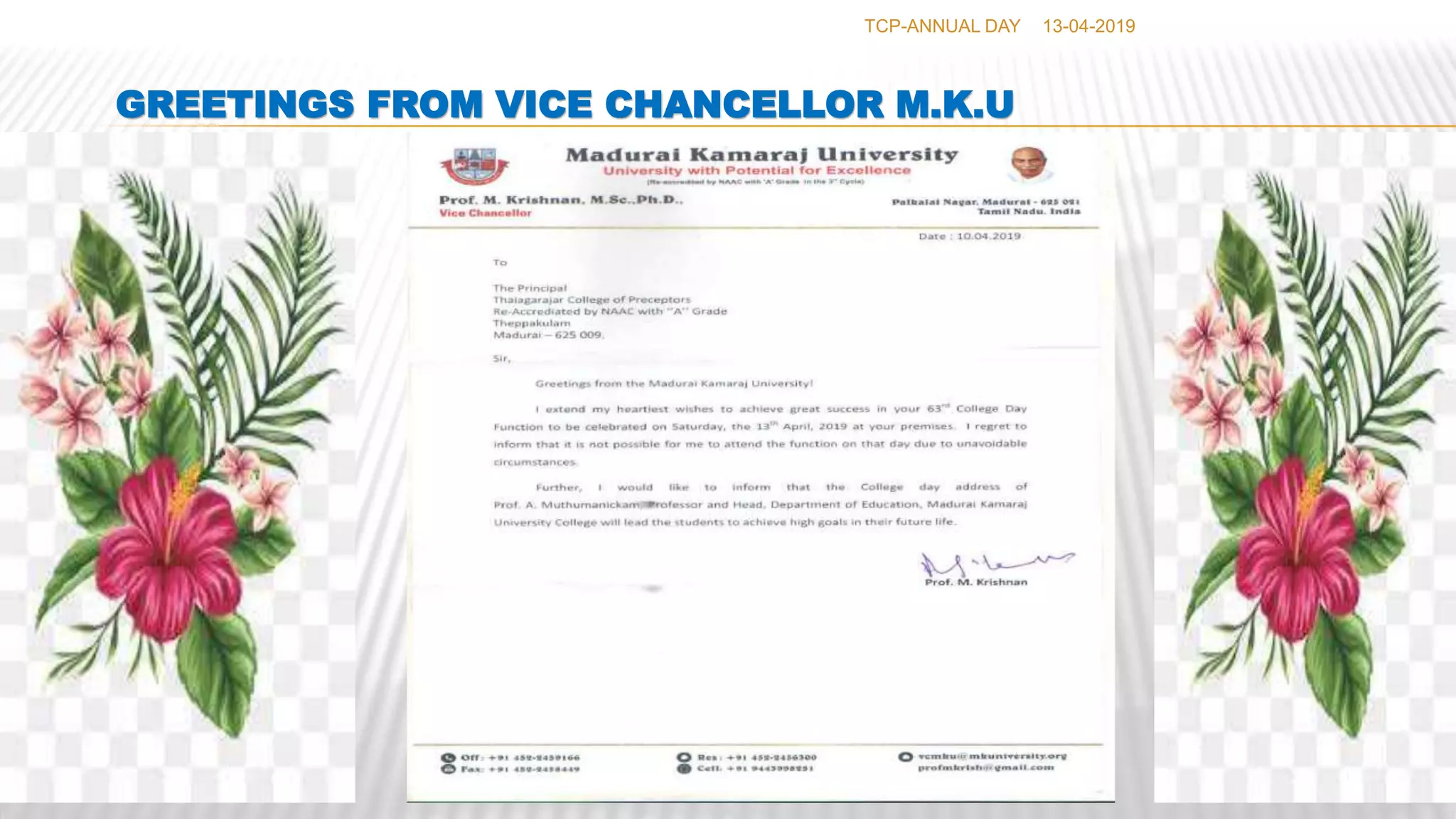 63 rd COLLEGE DAY PRESENTATIONS THIAGARAJARCOLLEGEOFPRECEPTORS-MADURAI