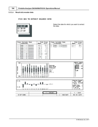 © Windrock, Inc. 2011
104 Portable Analyzer DA/HA/MA/PA/VA Operations Manual
5.5.5.4 Recall old encoder data
Select the date for which you want to extract
the data.
 