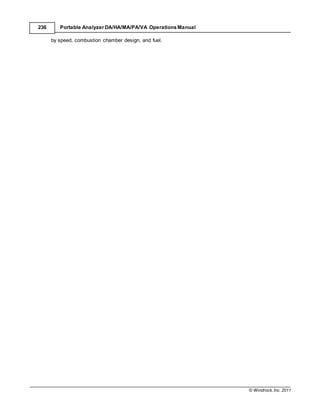 © Windrock, Inc. 2011
236 Portable Analyzer DA/HA/MA/PA/VA Operations Manual
by speed, combustion chamber design, and fuel.
 