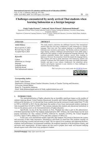 Challenges encountered by newly arrived Thai students when learning ...