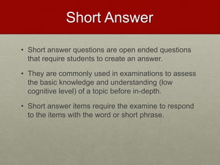 Objective and Essay Type Items | PPTX