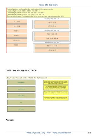 Cisco 640-802 Exam

QUESTION NO: 324 DRAG DROP

Answer:

"Pass Any Exam. Any Time." - www.actualtests.com

216

 