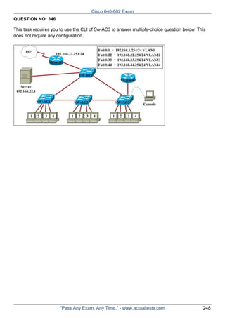 Cisco 640-802 Exam
QUESTION NO: 346
This task requires you to use the CLI of Sw-AC3 to answer multiple-choice question below. This
does not require any configuration.

"Pass Any Exam. Any Time." - www.actualtests.com

248

 