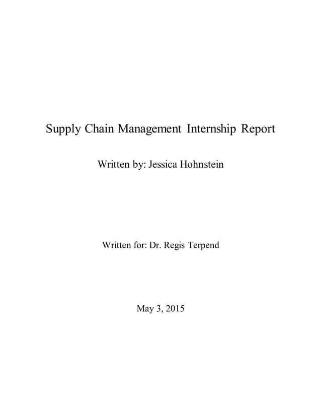 Supply Chain Management Internship Report PDF
