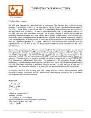 Letter of Recommendation UT Tyler | PDF