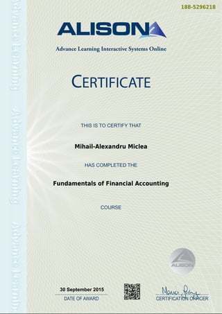 188-5296218
Mihail-Alexandru Miclea
Fundamentals of Financial Accounting
30 September 2015
Powered by TCPDF (www.tcpdf.org)
 