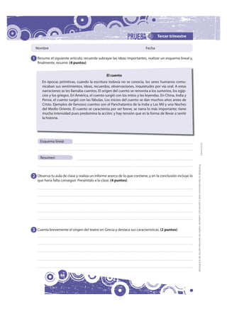 Tercer trimestre

  Nombre                                                                   Fecha

1 Resume el siguiente ...