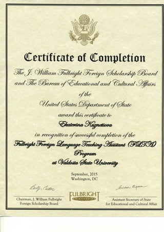 Fulbright FLTA Certificate