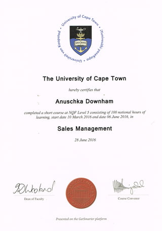 UCT CERTIFICATE