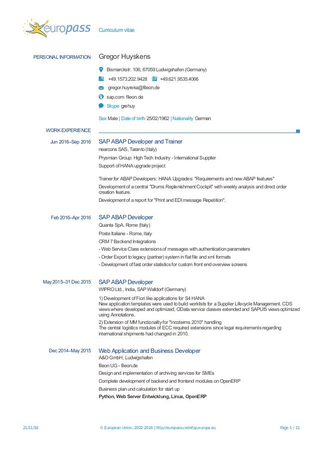 cv europass 20161121 huyskens en europass cv template