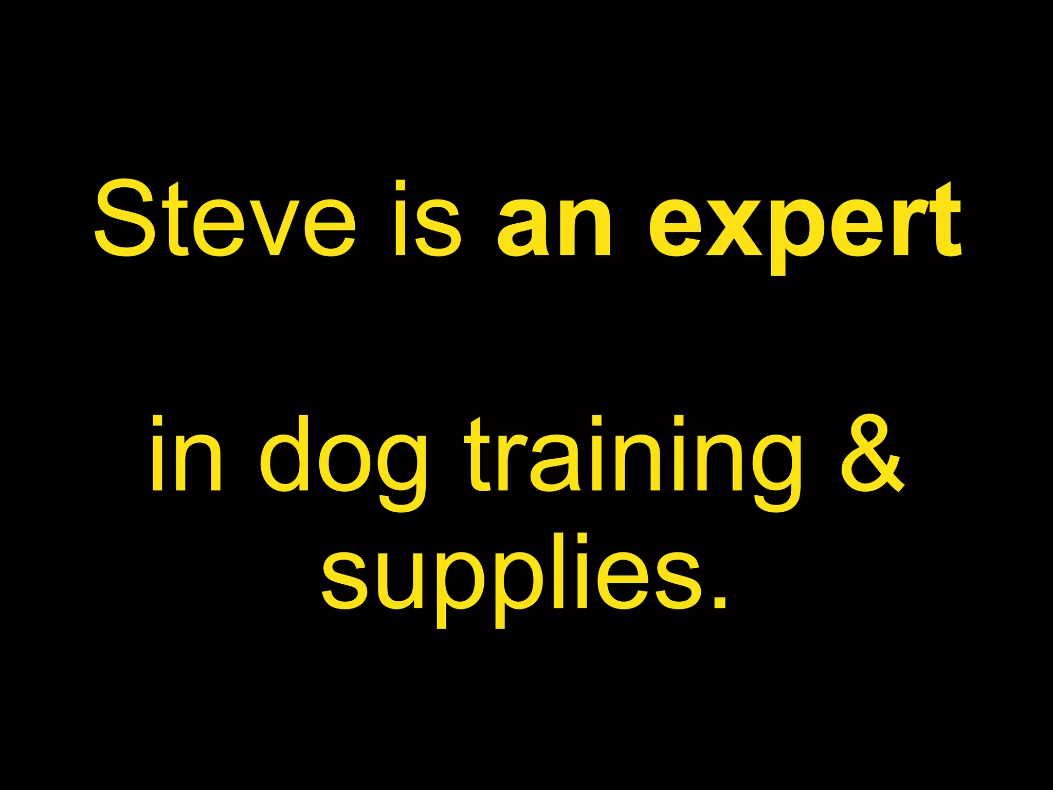 Steve   is  an expert   in dog training & supplies. 