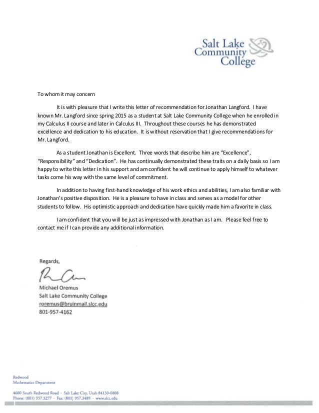 jonathan langford s recommendation letter who can write a letter of recommendation for job