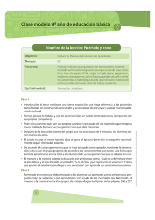 Clase modelo 9º año de educación básica



                      Nombre de la lección: Pirámide y cono
  Objetivo:        ...