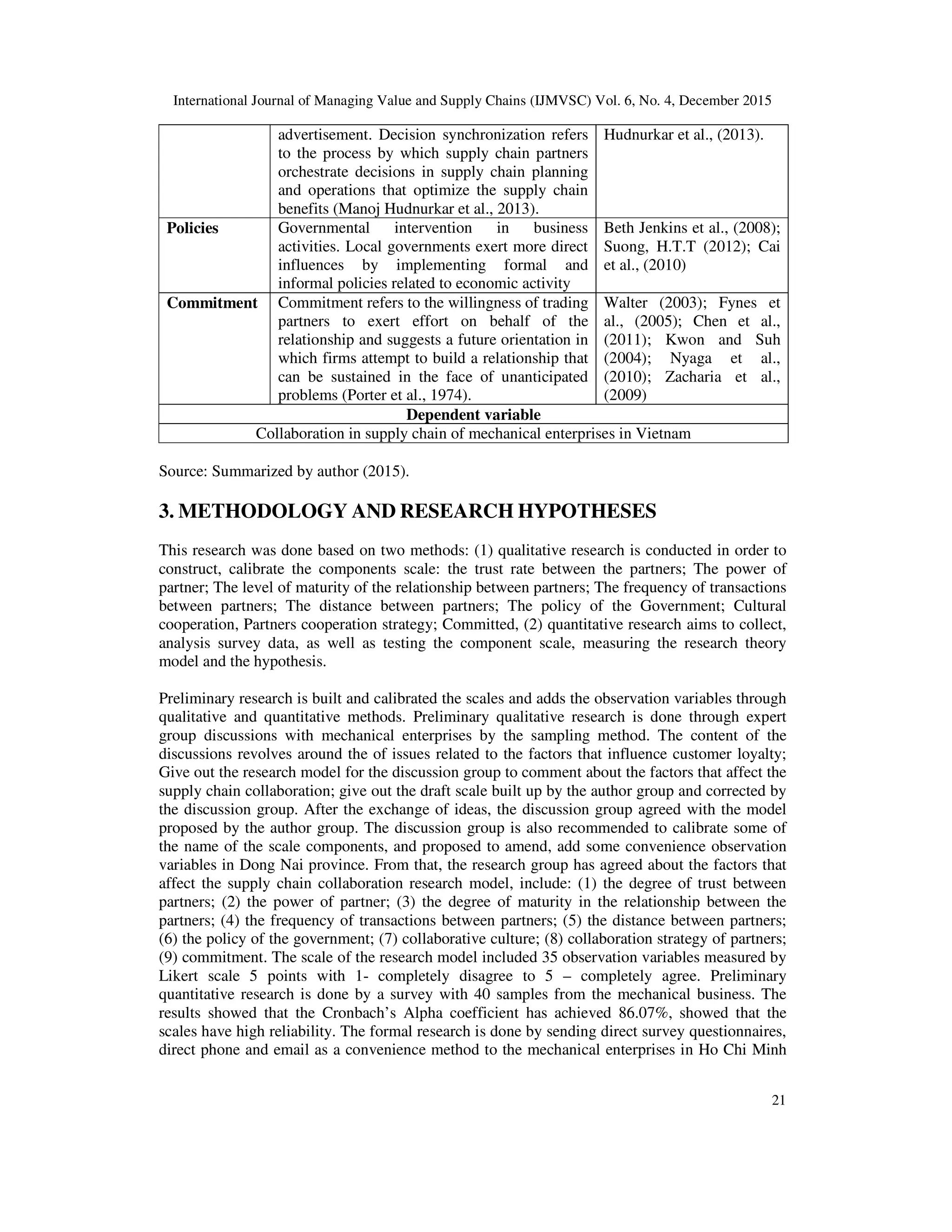 FACTORS AFFECTING THE COLLABORATION IN SUPPLY CHAIN OF MECHANICAL ...