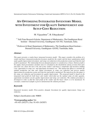 AN OPTIMIZING INTEGRATED INVENTORY MODEL WITH INVESTMENT FOR QUALITY ...