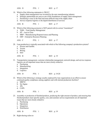 Test Bank for Principles of Supply Chain Management A Balanced Approach ...