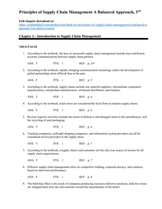 Test Bank for Principles of Supply Chain Management A Balanced Approach ...