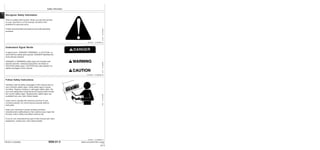 9000-01-2
TM1637 (15JAN04) 644H and 644H MH Loader
011504
PN=10
9000
01
2
Recognize Safety Information
This is a safety-alert symbol. When you see this symbol
on your machine or in this manual, be alert to the
potential for personal injury.
Follow recommended precautions and safe operating
practices.
DX,ALERT –19–29SEP98–1/1
Safety Information
Understand Signal Words
A signal word—DANGER, WARNING, or CAUTION—is
used with the safety-alert symbol. DANGER identifies the
most serious hazards.
DANGER or WARNING safety signs are located near
specific hazards. General precautions are listed on
CAUTION safety signs. CAUTION also calls attention to
safety messages in this manual.
DX,SIGNAL –19–03MAR93–1/1
Follow Safety Instructions
Carefully read all safety messages in this manual and on
your machine safety signs. Keep safety signs in good
condition. Replace missing or damaged safety signs. Be
sure new equipment components and repair parts include
the current safety signs. Replacement safety signs are
available from your John Deere dealer.
Learn how to operate the machine and how to use
controls properly. Do not let anyone operate without
instruction.
Keep your machine in proper working condition.
Unauthorized modifications to the machine may impair the
function and/or safety and affect machine life.
If you do not understand any part of this manual and need
assistance, contact your John Deere dealer.
DX,READ –19–03MAR93–1/1
TS201
–UN–23AUG88
TS187
–19–30SEP88
T81389
–UN–07DEC88
 