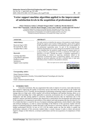 Vector support machine algorithm applied to the improvement of ...