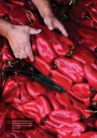 As exportações dos EUA para o
Brasil aumentaram 69%, para
US$ 44,1 bilhões, ao longo de
quatro anos.
 