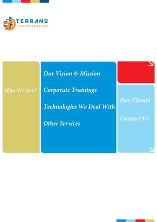 Our Vision & Mission
Corporate Trainings
Technologies We Deal With
Who We Are?
Other Services
Our Clients
Contact Us
 