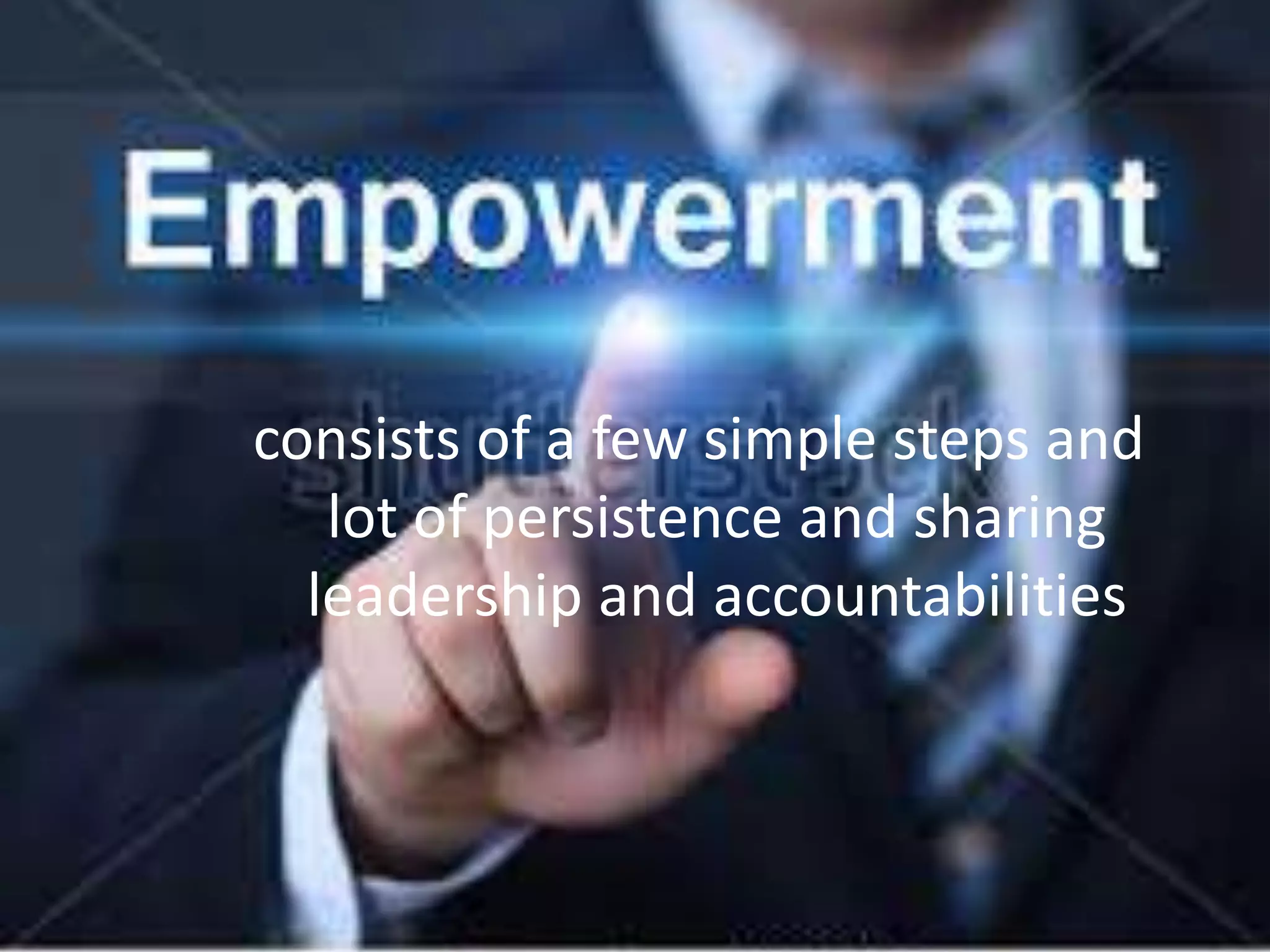 consists of a few simple steps and
lot of persistence and sharing
leadership and accountabilities
 