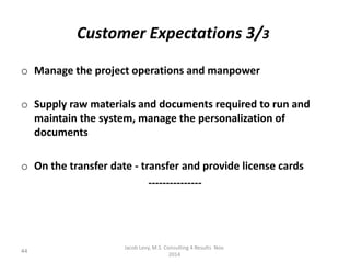 Customer Expectations 3/3
o Manage the project operations and manpower
o Supply raw materials and documents required to ru...