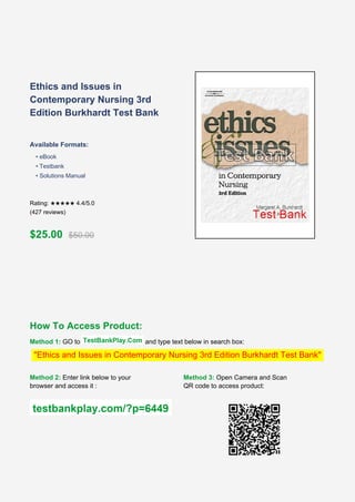 Ethics and Issues in Contemporary Nursing 3rd Edition Burkhardt Test ...