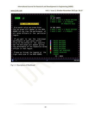 International Journal for Research and Development in Engineering (IJRDE)
www.ijrde.com Vol.1: Issue.2, October-November 2012 pp- 18-27
22
Fig 1.1: Description of Dashboard
 
