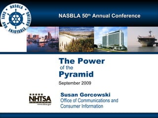 Susan Gorcowski Office of Communications and  Consumer Information NASBLA 50 th  Annual Conference   The Power   of the   Pyramid of the   September 2009 