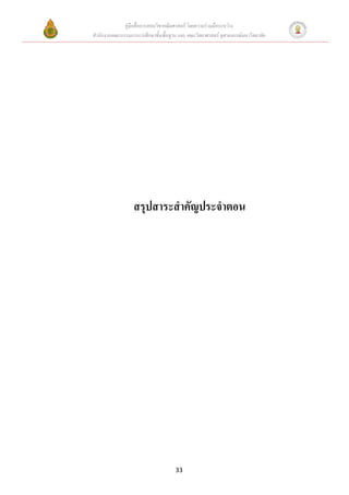 คู่มือสื่อการสอนวิชาคณิตศาสตร์ โดยความร่วมมือระหว่าง
สานักงานคณะกรรมการการศึกษาขั้นพื้นฐาน และ คณะวิทยาศาสตร์ จุฬาลงกรณ์มหาวิทยาลัย




                  สรุปสาระสาคัญประจาตอน




                                     33
 