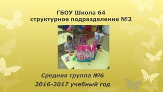 ГБОУ Школа 64
структурное подразделение №2
Средняя группа №6
2016-2017 учебный год
 