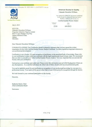 ASQ Certified Quality Process Analyst Cert. | PDF