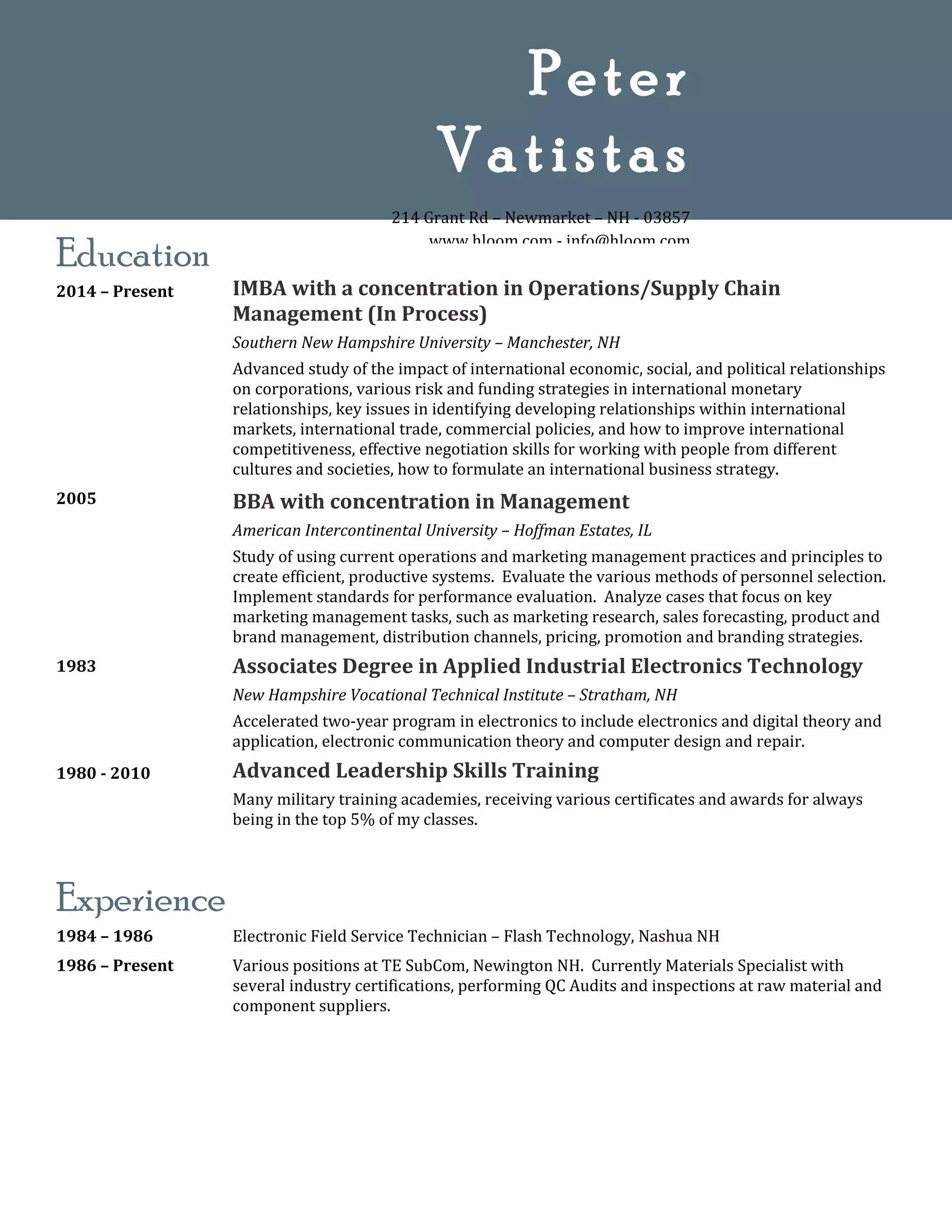 2016 Resume Vatistas Peter N - 2016 Resume Vatistas Peter N 1 2048 