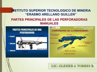 INSTITUTO SUPERIOR TECNOLOGICO DE MINERIA
“ERASMO ARELLANO GUILLEN”
PARTES PRINCIPALES DE LAS PERFORADORAS
MANUALES
 