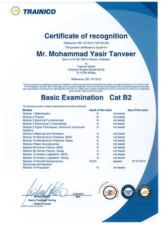 EASA PART 147 APPROVED( M13 CERTIFCATE)