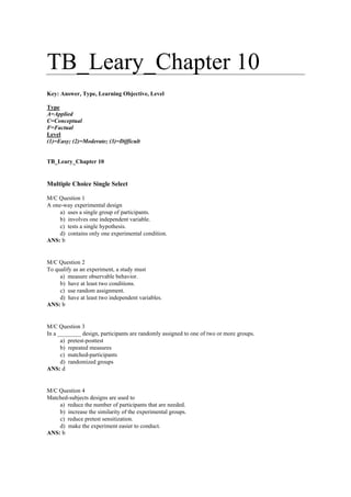 Introduction to Behavioral Research Methods 7th Edition Leary Test Bank ...
