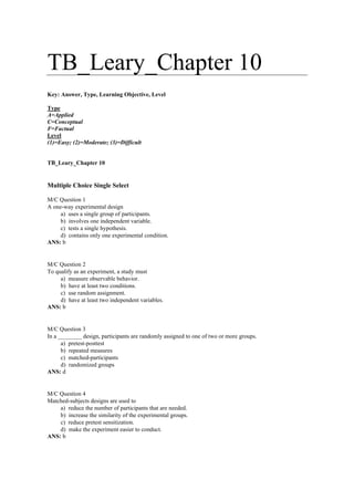 Introduction to Behavioral Research Methods 7th Edition Leary Test Bank ...