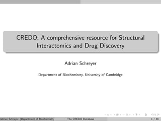 CREDO: A comprehensive resource for Structural
Interactomics and Drug Discovery
Adrian Schreyer
Department of Biochemistry, University of Cambridge
Adrian Schreyer (Department of Biochemistry, University of Cambridge)The CREDO Database 1 / 46
 
