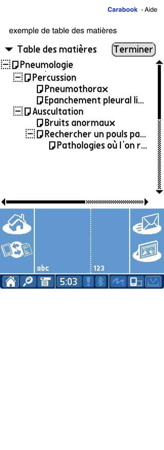 Carabook - Aide
exemple de table des matières
 